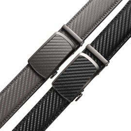 Drowsmen Ratchet Belt for men, leather belt 2 packs in Gift Set Box Size Adjustable belt, waist Trim to Fit (TXW Grey/Black, 28"-42" Waist Adjustable)