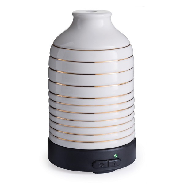 Airomé Serenity Medium Porcelain Essential Oil Diffuser|100 mL Humidifying Ultrasonic Aromatherapy Diffuser 8 Colorful LED Lights, Intermittent & Continual Mist, Auto Shut-Off, White