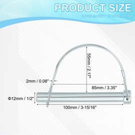 PATIKIL Trailer Coupler Pin 1/2x3-15/16x3.35"(D*L*IW), 2 Pcs Wire Lock Pin Safety Shaft Locking Pin Round Pto Pins for Farm Trailers Lawn Hitches Garden Tractor Kayak Boat (12x100x85mm)