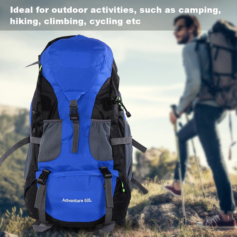 50L Waterproof Bag Camping Climbing Outdoor Travel Hiking Backpack Blue