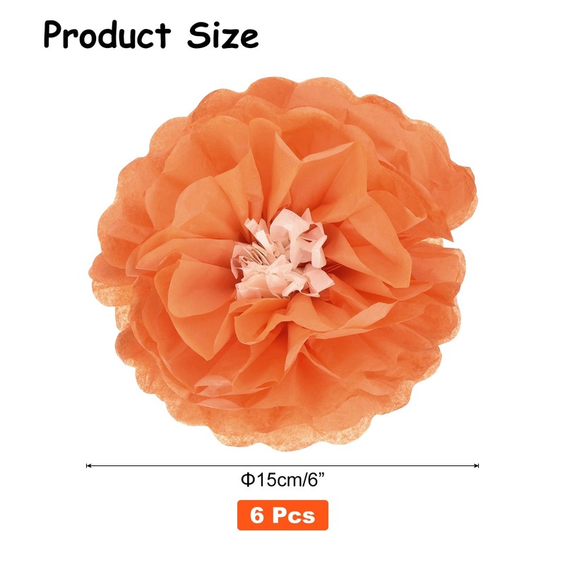 Rebower 6 Pcs Orange Paper Flowers, 6" 3D Tissue Paper