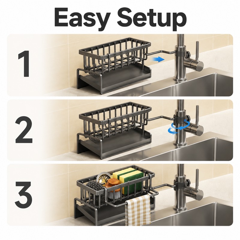 Kitchen Sink Drain Rack for Sponge and Soap - Stainless