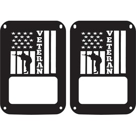 JeepTails Veteran USA American Flag Tail Lamp Light Covers Compatible with Jeep JK Wrangler Set of 2
