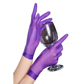 YUDATPG Women's Short Wrist Length Gloves 1920s Opera Wedding Elegant Gloves Bridgetown Dance Party Tea Party Accessories for Women (Purple)