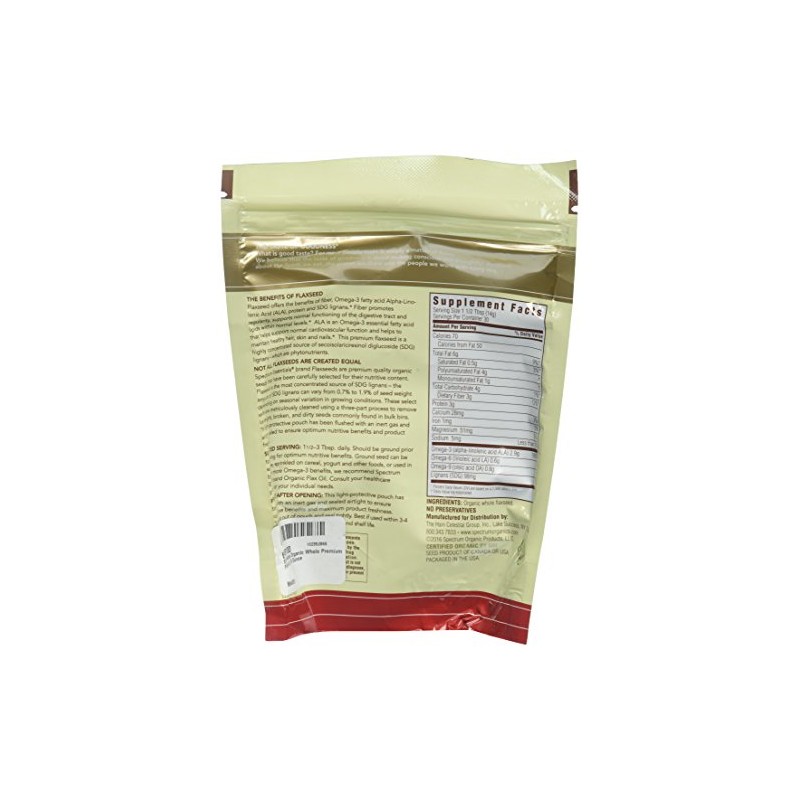 Spectrum Essentials Organic Whole Premium Flaxseed, 15 Ounce Bag