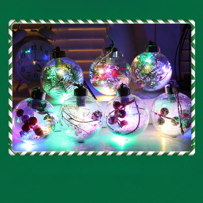 6Pcs Shining Christmas Balls with LED Light Pendants Refillable Ball
