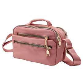 FuninCrea Crossbody Bags for Women with 5 Zipped Pockets, Waterproof Nylon Shoulder Bag for Women Lightweight Crossbody Purse (Pink)