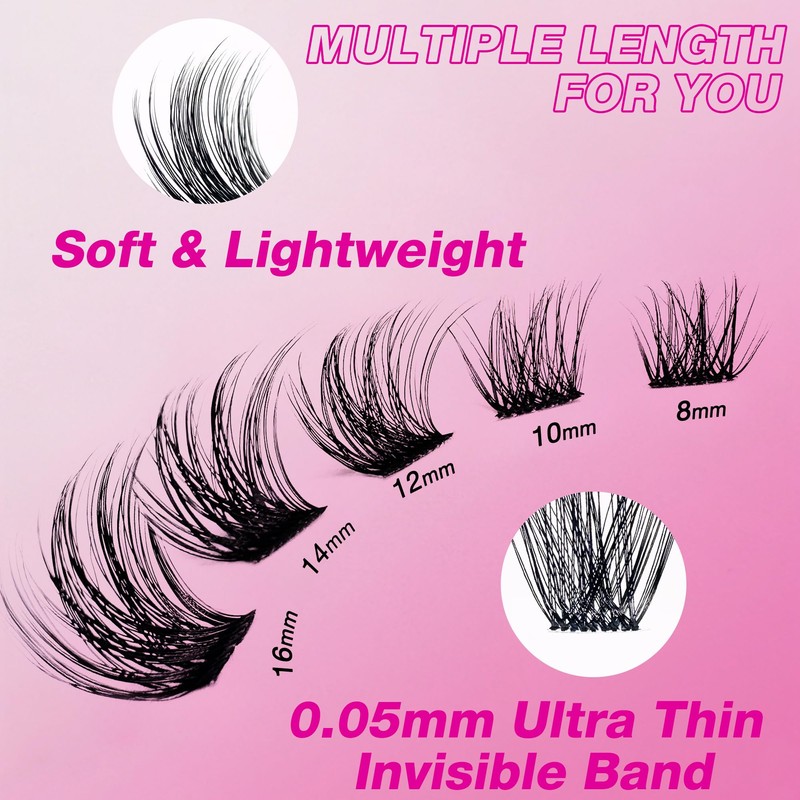 VEYESBEAUTY Lash Clusters Individual Eyelash Extensions Thin & Invisible Band