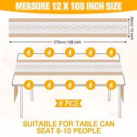 Xinnun 6 Pack Burlap Table Runner with LED String Lights Lace Rustic Natural Vintage Boho Jute Runner for Farmhouse Wedding Thanksgiving Decor(Fashion,12x108 Inches)