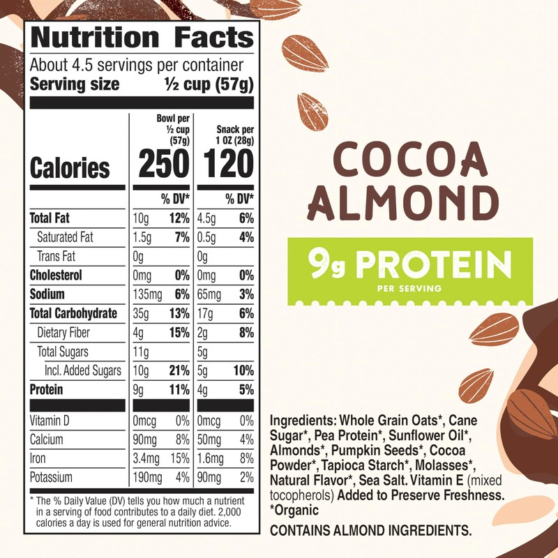 Cascadian Farm Organic Granola, Cocoa Almond, Protein Granola, Non-GMO, 9