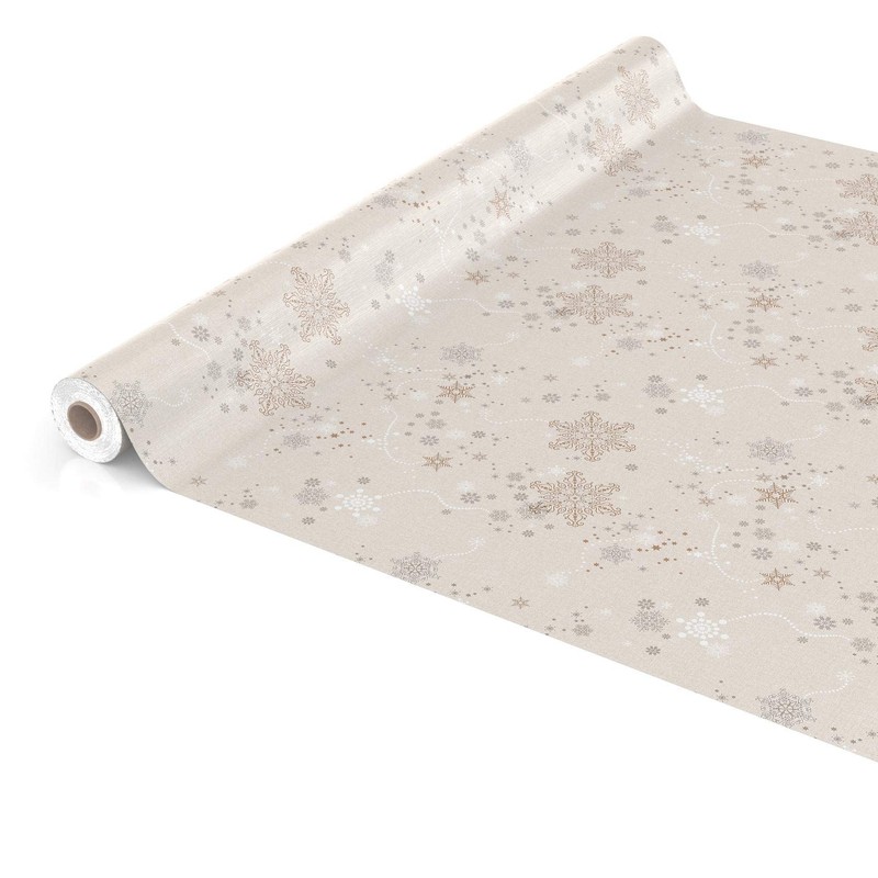 ANRO Wachstuchtischdecke Wachstuch Wachstischdecke Tischdecke Weihnachten Schneeflocken Beige 120x140cm
