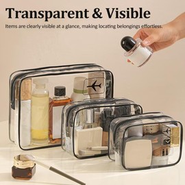 3 Piezas Neceser Transparente, Bolso de Aseo para Hombre y Mujer PVC Impermeable con Cremallera, Bolsa de Viaje Organizador para Cosmético, Baño