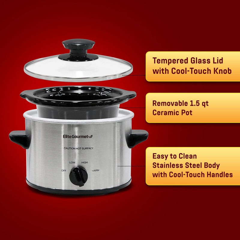 Elite Gourmet MST-250XS# Electric Slow Cooker Ceramic Pot, with Adjustable