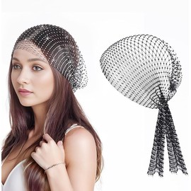 Rhinestone Mesh Headband Head Wrap Head Scarf Hair Scarf Turban Headpiece for Women Hair Styling Holiday Rave Hippie