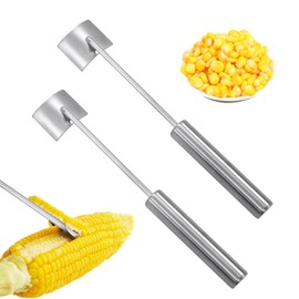 Stainless Steel Corn Peeler and Stripper Set, 2 Pcs Long Handle Corn Cutter for Kitchen and Outdoor Dining
