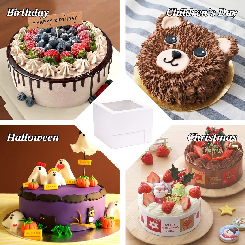 Moretoes 15 Sets Cake Boxes, 10x10x8 Inches Tall Bakery Boxes