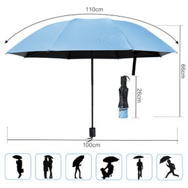 Vicloon Umbrella, Umbrella Stormproof, 210T Teflon Coating, Sun Protection Umbrella, Outdoor UV Folding Umbrella, Lightweight Compact, Manual Sky Blue