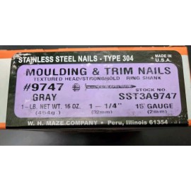 MAZE 1-1/4" STAINLESS STEEL RINGSHANK TRIM NAIL 9747 GRAY, 1Lb