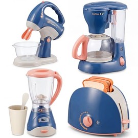 AUTOWT Juego de Electrodomésticos de Cocina para Niños, Accesorios Cocina con Cafetera Licuadora Batidora y Tostadora, Juego Simulación con Luz y Soni