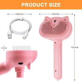 Pet Steam Brush for Dogs, 4 in 1 Cat Steam Brush for Long Short Haired, Self Cleaning Brush for Shedding, Metal Pet Misting Hair Comb with Handle for Grooming Kitten Dog(Pink)