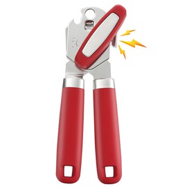 Vayvnt Manual Can Opener Smooth Edge with Magnet, Stainless Steel Handheld Strong Can Bottle Opener, Extra Shape Cutting Blade&Easy Turn Knob, Multifunctional 4 In 1 Kitchen Tool for Seniors, Red