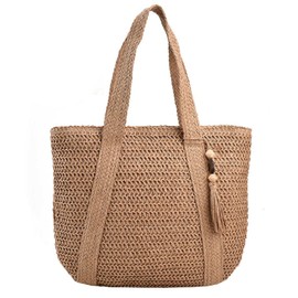 YXCXGO Straw Bag Beach Tote Bag For Women Woven Shoulder Handbags For Summer Vacation Large Beach Bag Beach Purse, Khaki, 17 x 15 x 2 inches