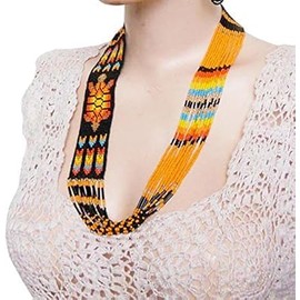 Lavivia Handmade Beaded Necklace| Native American Style Layered Necklace| Seed Bead Necklace for Women- Handcrafted with Love| Black and Orange Fire Colour.