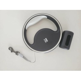 Supa Dupa Pet Retractable Dog Leash with LED Light and Bag Dispenser, Tangle Free 10 ft, Black and White Anti-Slip Handle, Hands-Free Dog Leash up to 110 lbs (Black)