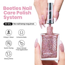 Beetles Glitter Nail Polish, Light Pink Sparkly Iridescent Rainbow Shimmer Nail Polish, Diamond Shiny Glitter Fast Drying & Long Lasting Nail Lacquer Shimmer Art Effect for Nail Salon-Quality Results