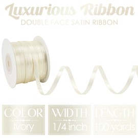 MEEDEE Ivory Satin Ribbon 1/4 Inch Lux Satin Double Sided 100 Yards Cream Thin Ribbon for Crafts, Gift Wrapping, Ornaments, Holiday Decorating, Hair Bow, Wedding, Birthday, Party Supplies