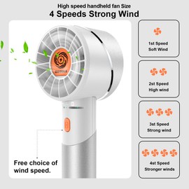 Guirble Handheld Fan,Portable Turbo Fan,Powerful Personal Fan(7000rpm High-Speed Motor,Battery Work 3-16 H),USB Rechargeable Mini Handheld Fan for Travel/Outdoor/Gift/Makeup (Silver White)