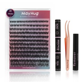 Mayhug Lash Cluster Kit 144 Pcs, 3D Lash Clusters 8-18/D Curl with 10ml Lash Bond and Seal Waterproof, 5ml Lash Remover, Lash Tweezers for Beginner Individual Eyelash Extension Kit (Prism Kit)