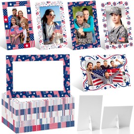 AmazingSpark 50 Pack Patriotic Picture Frames 4x6, Independence Day Photo Booth Frames Bulk, Flag Day 4th of July Paper Photo with Easel Back, Assorted USA Flag Designs for Party Table Decor