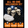 4 Pcs 5in Plastic Skulls Halloween Skeleton Cobweb 20 Spiders