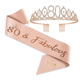 80th Birthday Crown and Sash - Decorations for Women, 80 Years Old Birthday Gifts, Fabulous Party Favor Supplies