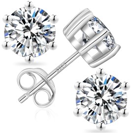 KRKCLIFE Moissanite Earrings for Men, 0.6 Carats Simulated Diamond Studs Earrings Solitaire, 925 Sterling Silver, D Color VVS1, 6 Prong Setting, White Gold Hypoallergenic Jewelry Gifts for Boyfriends