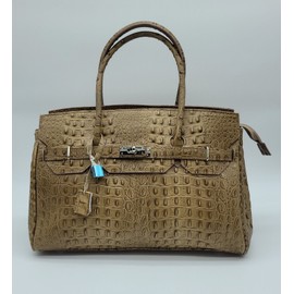 Satchel Italian Genuine Croc Embossed Leather Handbag Satchel – Made In Italy - Taupe