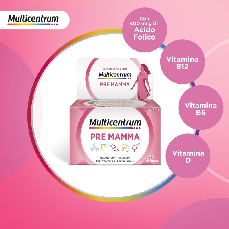 Multicentrum Pre-Mamma Integratore Alimentare Multivitaminico Completo con Acido Folico per