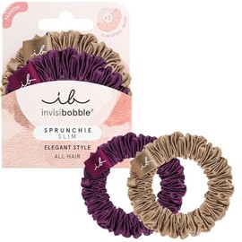invisibobble 2 x Purple & Bronze Slim The Snuggle is Real Silk Scrunchie with Spiral Scrunchie Scrunchie Scrunchies Maximum Hold for All Hair Types