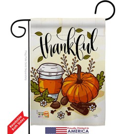 Thankful Garden Flag Set Wood Dowel Falltime Thanksgiving Turkey Give Thanks Gobble Pumpkin Season Autumntime Cornucopia Small Decorative Gift Yard House Banner Double-Sided Made In USA 13 X 18.5