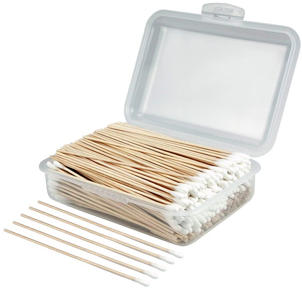 400 PCS 6 Inches Long Cotton Swabs with Storage Case, Cotton Tipped Applicators with Wooden Handle for Electronic Cleaning, Gun Cleaning, Makeup, Pets Care