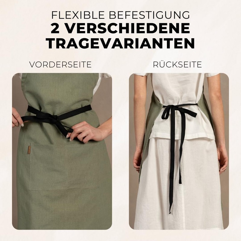 menique Linen Apron, Kitchen Apron, Adjustable Cooking Apron for Men