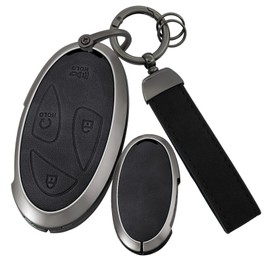 ontto Leather Key Fob Cover Fit for Hyundai 5/7 Buttons Key Fob Solid Car Key Protector for Ioniq 6 Grandeur GN7 KONA Elantra Azera Sonata Hybrid Santa fe Tucson Hybrid 2023 2024 2025,Black