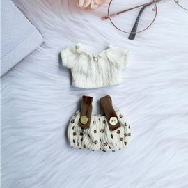 Clothes for Dolls Accessories (No Doll), Cute Outfit Set 3 Pieces Bib Pants Suitable for 15 & 17cm Doll Suit, Stylish Dress Up Overalls Doll Clothing Set Replacement with Hat Clothes Beige