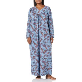 AmeriMark Vestido de noche largo de franela con estampado floral para mujer, 100% algodón, Azul (Paisley), L