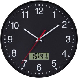 VIVILINEN Silent Wall Clock with Temperature Display and Humidity, Modern Quartz Clock, No Ticking Noise, for Living Room, Bedroom, Office, Kitchen, 30 cm