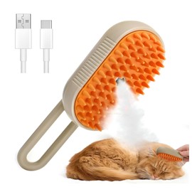 4 in 1 Cat Steam Brush for Shedding - Pet Hair Cleaning Brush Comb for Cats or Dogs, Anti-Static Steam Pet Brushes, Massage, Cleaning, Shedding & Combing All In One! (Khaki)