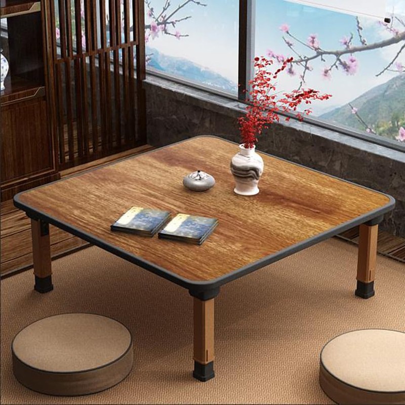 WIKLMOTH Japanese Wooden Folding Tea Coffee Tables, Square Floor Adjustable