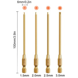 4 pieces 1.5 mm 2.0 mm 2.5 mm 3.0 mm hexagonal screwdriver head for 1/4 inch drive drill, screwdriver bit, electric screwdriver, drill, RC repair work