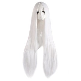 MapofBeauty 40" 100cm Carve Long Straight Cosplay Wig Anime Costume Party Wig (White)
